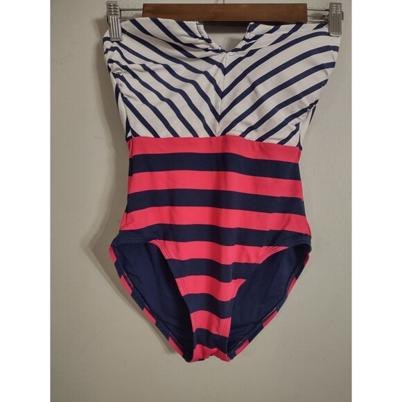 Tommy Bahama Swimsuit  One Piece Striped Blue White Size 4 - Picture 1 of 7